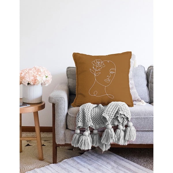 Față de pernă din amestec de bumbac Minimalist Cushion Covers Face, 55 x 55 cm, maro-image-2