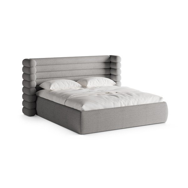 Pat matrimonial gri tapițat cu spațiu de depozitare cu somieră 160x200 cm Mount – Micadoni 