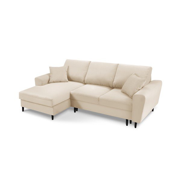 Colțar bej extensibil, cu spațiu de depozitare cu tapițerie din catifea reiată  (cu colț pe partea stângă, cu șezlong) Kyoto – Cosmopolitan Design-image-1