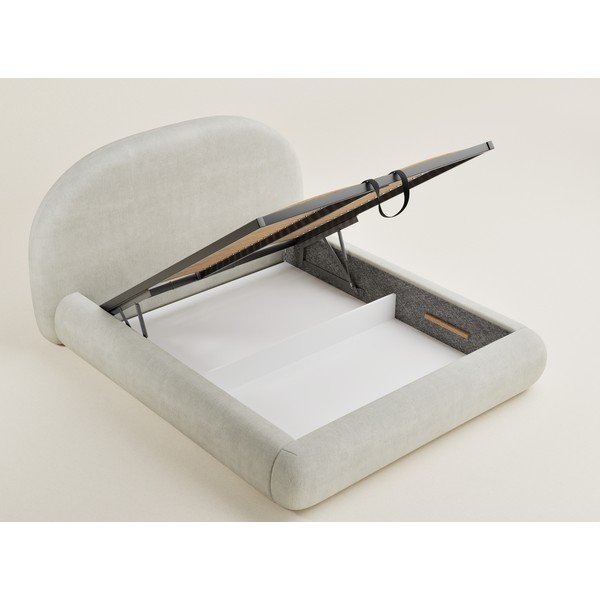 Pat matrimonial crem tapițat cu spațiu de depozitare cu somieră 140x200 cm Maumere – Maison de Rêve-image-3