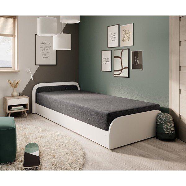 Pat alb/gri închis tapițat/din  placă aglomerată de lemn cu spațiu de depozitare cu saltea 80x190 cm Parys – ELTAP-image-2