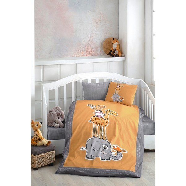 Lenjerie de pat pentru copii din bumbac pentru pătuț cu cearceaf inclus/cu 4 piese 100x150 cm Orange Animal – Mila Home-image-1