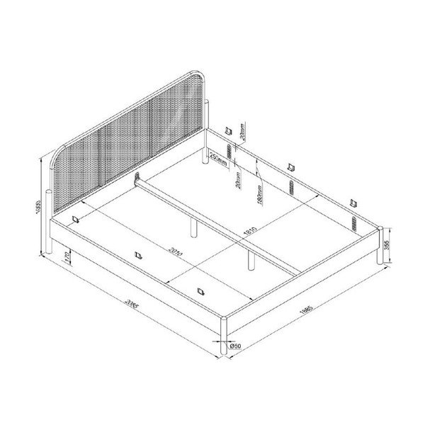 Pat matrimonial în culoare naturală din lemn de stejar fără somieră 180x200 cm Olive Rotan – Vipack-image-3
