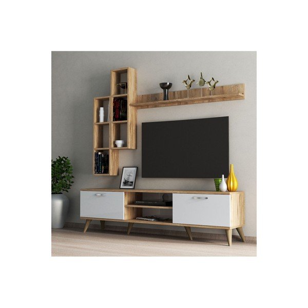 Set mobilier TV alb/cu aspect de lemn de pin 180x48 cm Veronica - Kalune Design-image-1
