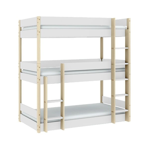 Pat pentru copii  alb/în culoare naturală supraetajat 90x190 cm Valka – Marckeric