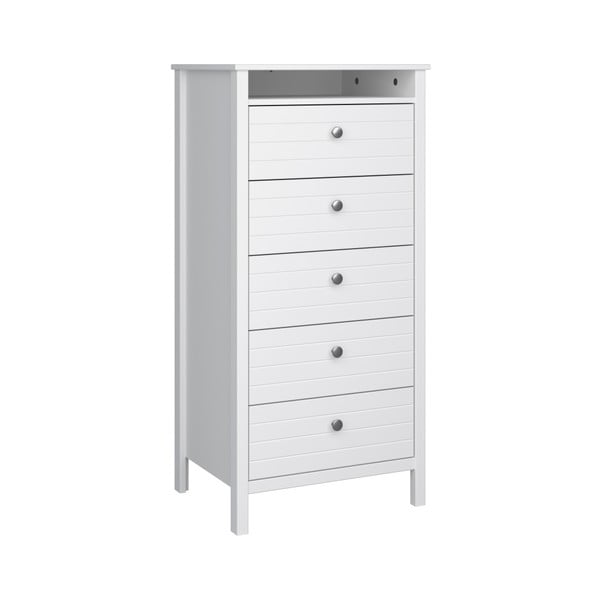 Comodă îngustă cu 5 sertare Steens New York, înălțime 120 cm, alb-image-1