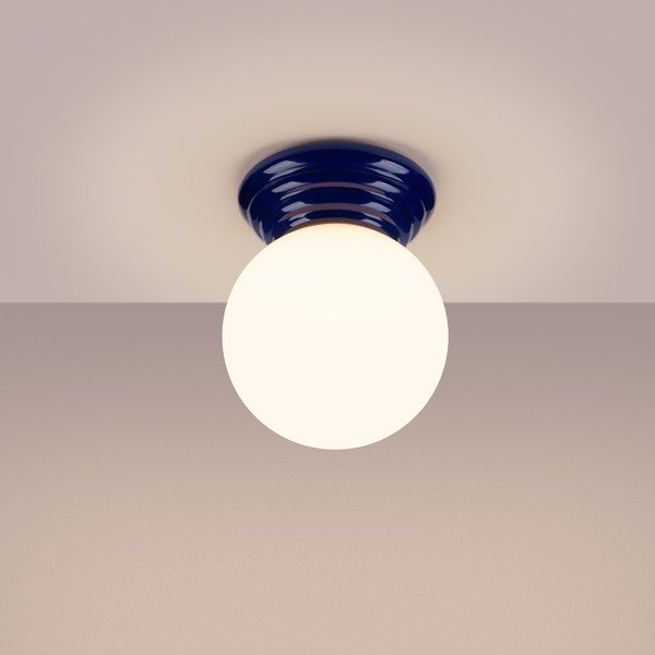Plafonieră albastră din ceramică cu abajur din sticlă ø 12 cm Farsa – Sollux-image-2