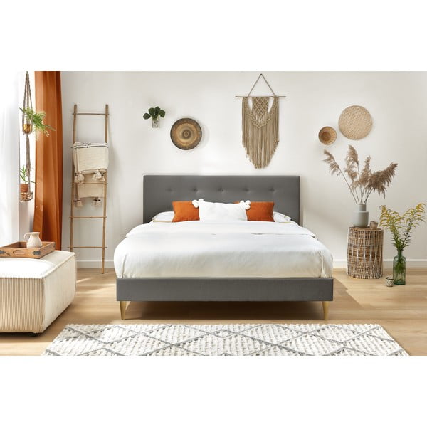 Pat matrimonial 180x200 cm gri antracit tapițat cu somieră Rory – Bobochic Paris-image-4