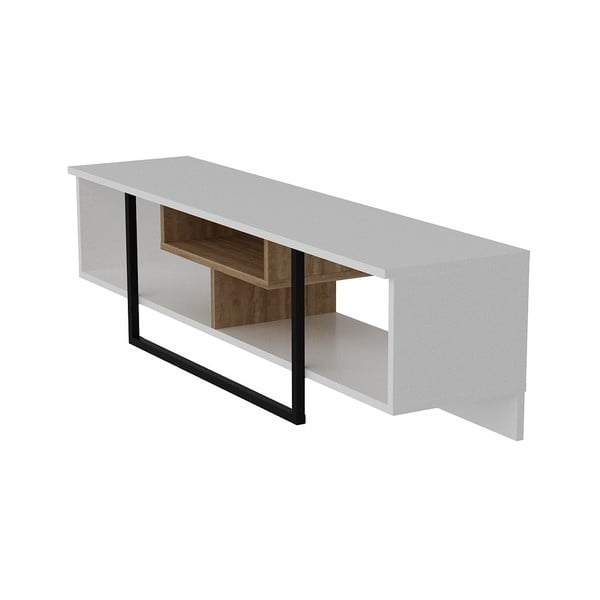 Comodă TV albă cu aspect de lemn de stejar 149x40 cm Asal – Kalune Design-image-2