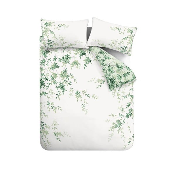 Lenjerie de pat albă-verde din bumbac pentru pat dublu 200x200 cm Scenic Leaves – RHS