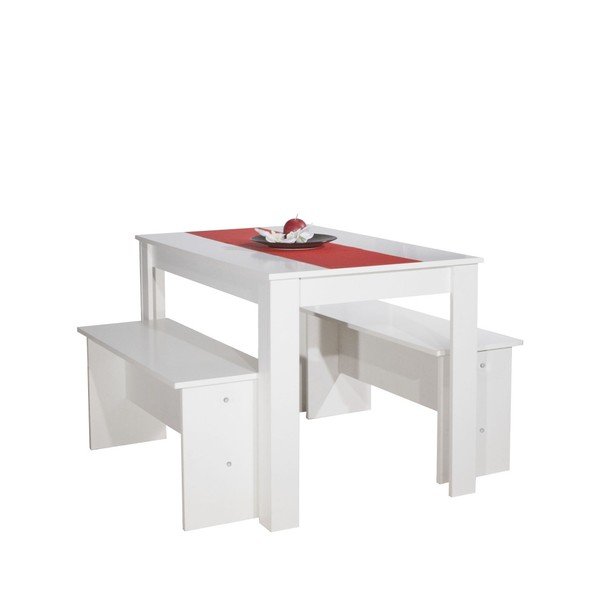 Masă cu 2 băncuțe TemaHome Nicel, alb-image-1