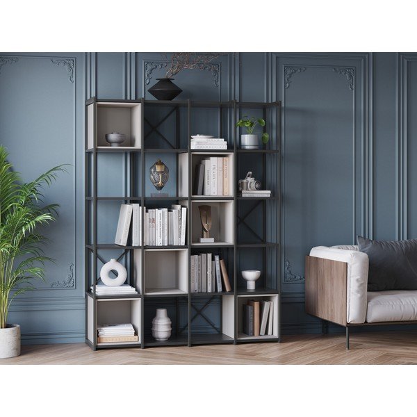 Bibliotecă neagră/crem 140x179 cm Anya – Marckeric-image-1