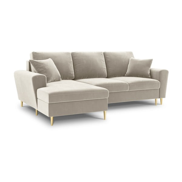 Colțar bej extensibil, cu spațiu de depozitare cu tapițerie din catifea (cu colț pe partea stângă, cu șezlong) Kyoto – Cosmopolitan Design-image-1