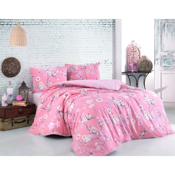 Lenjerie de pat roz din bumbac pentru pat de o persoană 140x200 cm Ardenya – Mijolnir