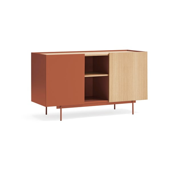 Comodă cărămiziu-natural joasă cu aspect de lemn de stejar 130x78 cm Otto – Teulat-image-1