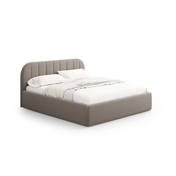 Pat matrimonial maro deschis tapițat cu spațiu de depozitare cu somieră 200x200 cm Juno – Windsor & Co Sofas