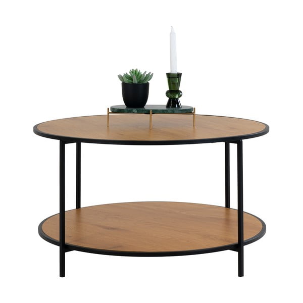 Măsuță de cafea în culoare naturală rotundă cu blat cu aspect de lemn de stejar ø 80 cm Vita – House Nordic-image-3