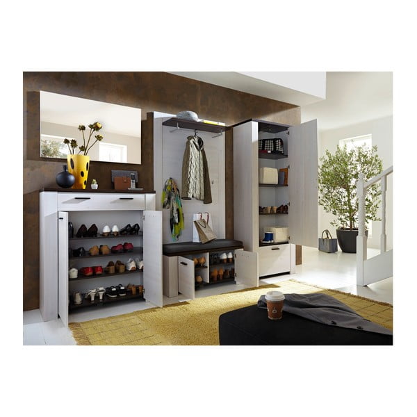 Dulap cu oglindă, detalii decorative cu model stejar Germania Havanna, alb - maro-image-2