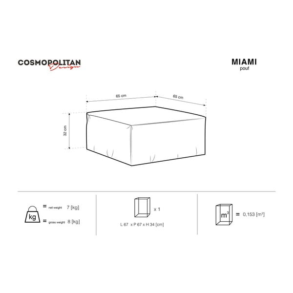 Puf Cosmopolitan Design Miami, 65 x 65 cm, gri închis-image-4