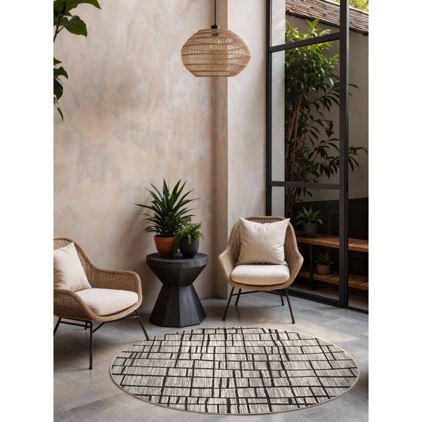 Covor pentru exterior și interior negru/crem rotund ø 160 cm Haringey Crouch – Ted Baker-image-1