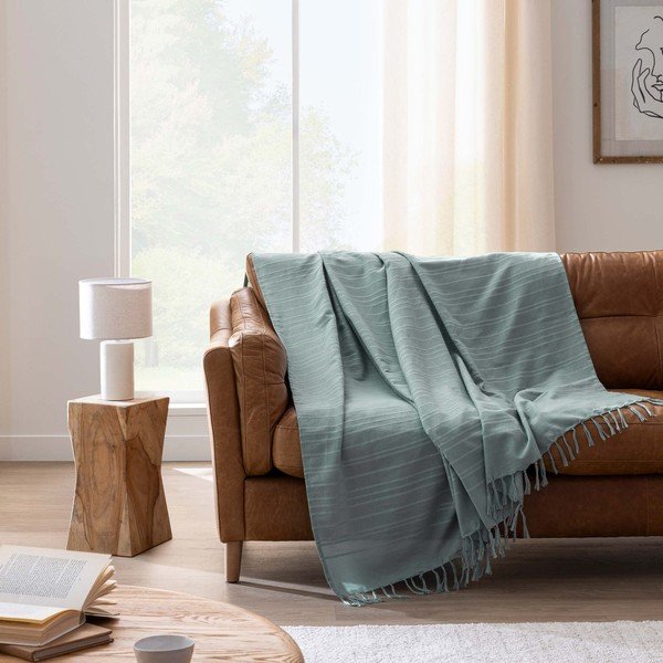 Cuvertură verde din bumbac 125x150 cm Lilia – douceur d'intérieur-image-1