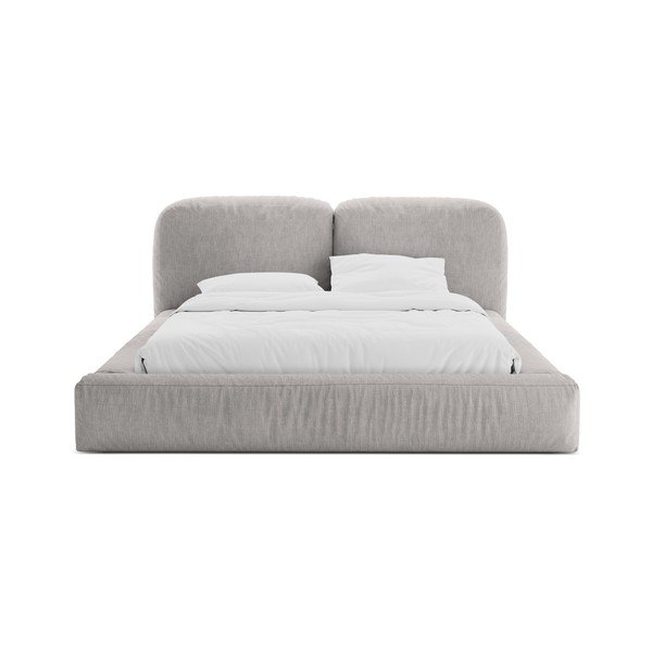 Pat matrimonial gri deschis tapițat cu spațiu de depozitare cu somieră 160x200 cm Martina – Micadoni -image-4