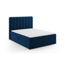 Pat boxspring albastru închis cu spațiu de depozitare 160x200 cm Gina – Milo Casa