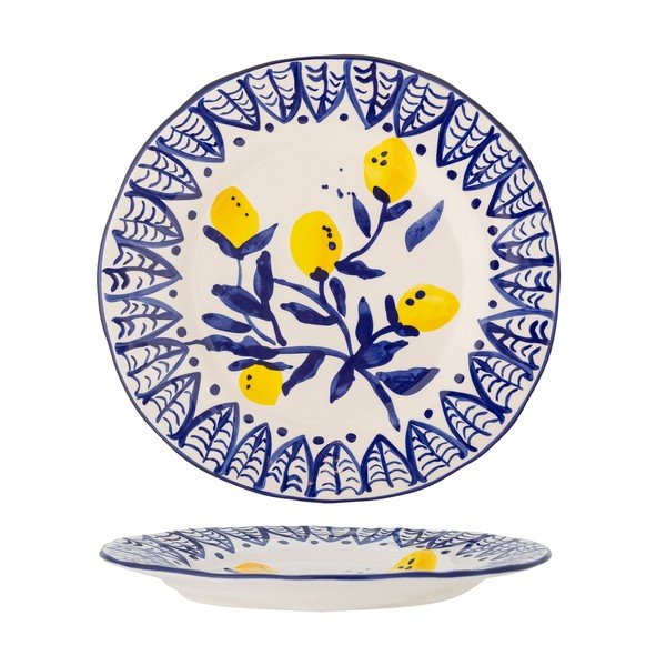 Farfurie albă/albastră pentru servire din gresie ø 27 cm Maxima – Bloomingville-image-3