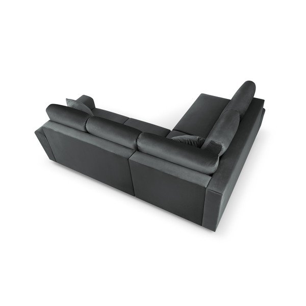 Colțar gri închis extensibil, cu spațiu de depozitare cu tapițerie din catifea (cu colț pe partea stângă, în formă de ”L”) Kyoto – Cosmopolitan Design-image-4