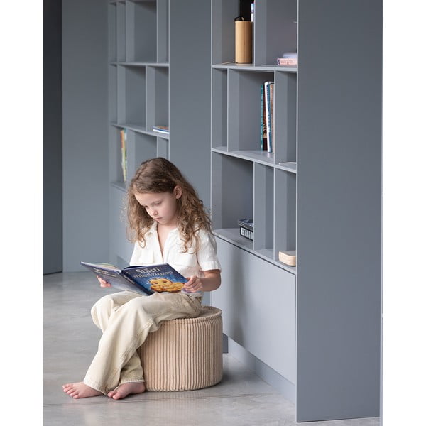 Puf de copii maro deschis cu tapițerie din catifea reiată – Wigiwama-image-1