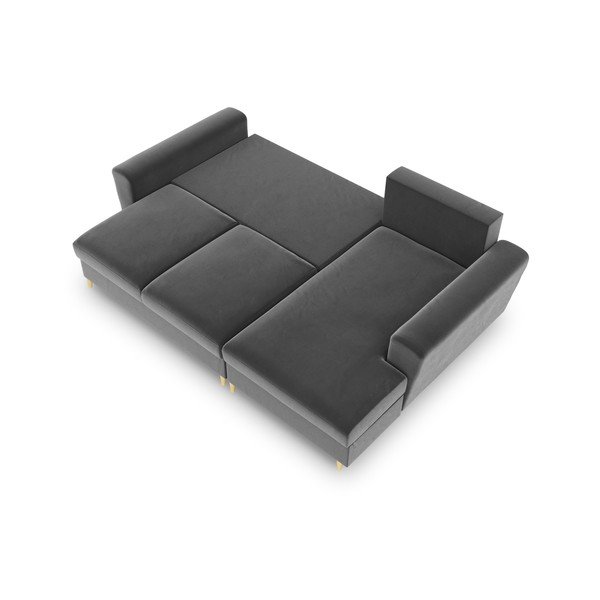 Colțar gri deschis extensibil, cu spațiu de depozitare cu tapițerie din catifea (cu colț pe partea dreaptă, cu șezlong) Kyoto – Cosmopolitan Design-image-2