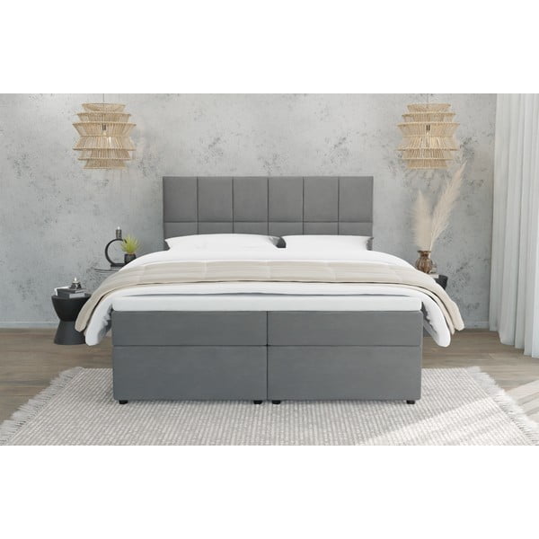 Pat boxspring gri cu spațiu de depozitare 160x200 cm Flip – Ropez-image-2