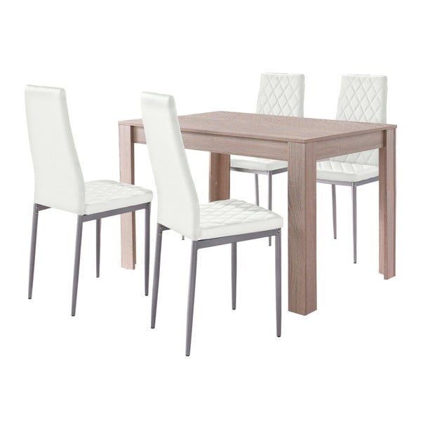 Set masă cu aspect de stejar  și 4 scaune albe Støraa Lori and Barak, 120 x 80 cm