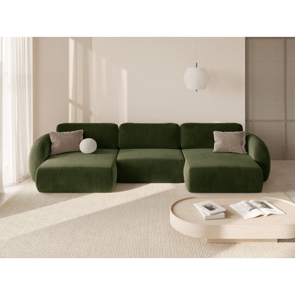 Colțar verde extensibil/cu spațiu de depozitare cu tapițerie din catifea (în formă de "U") Tonale – Cosmopolitan Design-image-1