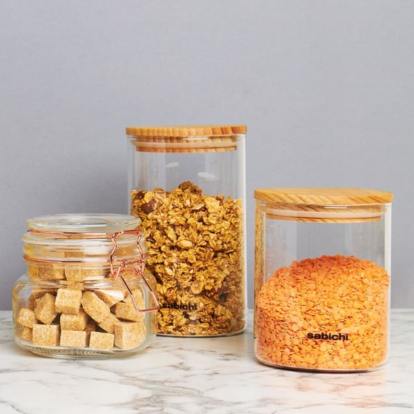 Recipient din sticlă cu capac din lemn pentru alimente Sabichi, 1,2 l-image-1