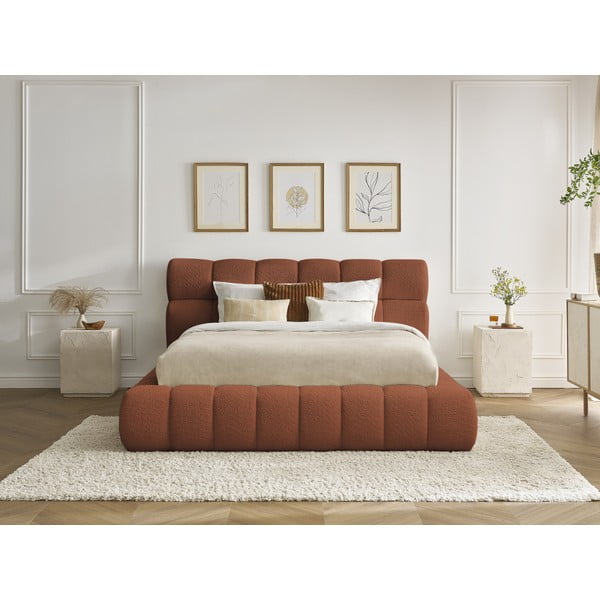 Pat matrimonial portocaliu tapițat cu spațiu de depozitare cu somieră 180x200 cm Mont Blanc – Bobochic Paris-image-1