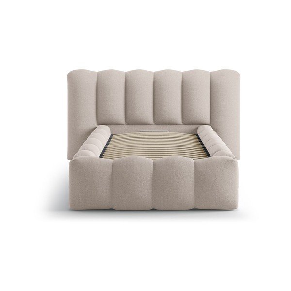 Pat maro deschis tapițat cu spațiu de depozitare cu somieră 90x200 cm Lupine – Micadoni -image-3