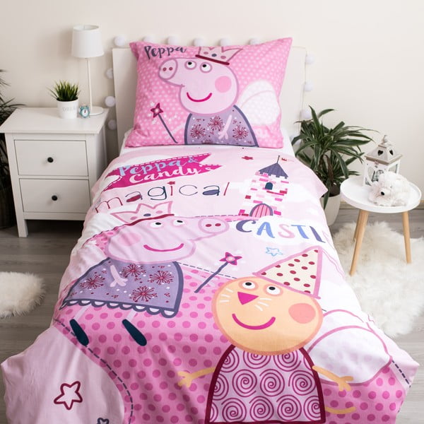 Lenjerie de pat din bumbac pentru copii Jerry Fabrics Peppa Pig, 140 x 200 cm, roz-image-1
