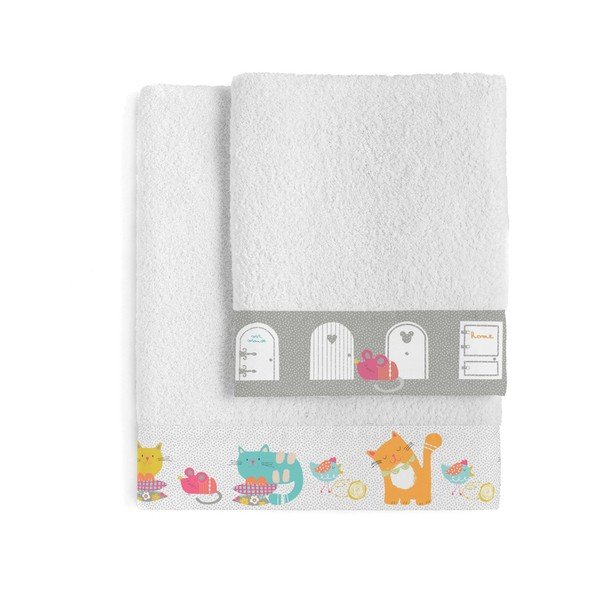 Set 2 prosoape din bumbac pentru copii Moshi Moshi Cat & Mouse din bumbac-image-2