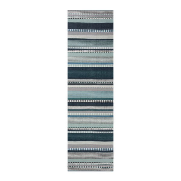 Covor de bumbac Linie Design Hibiscus, 80x280 cm, albastru