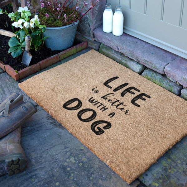 Covoraș de intrare din fibre de nucă de cocos 40x60 cm Life Is Better With a Dog – Artsy Doormats-image-2