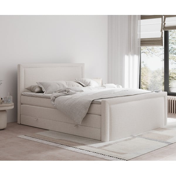 Pat boxspring bej cu spațiu de depozitare 180x200 cm Lavenda – Maison de Rêve-image-1