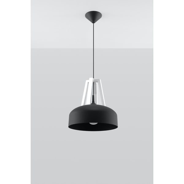 Lustră neagră cu abajur din lemn/metal ø 30 cm Olla - Sollux-image-1
