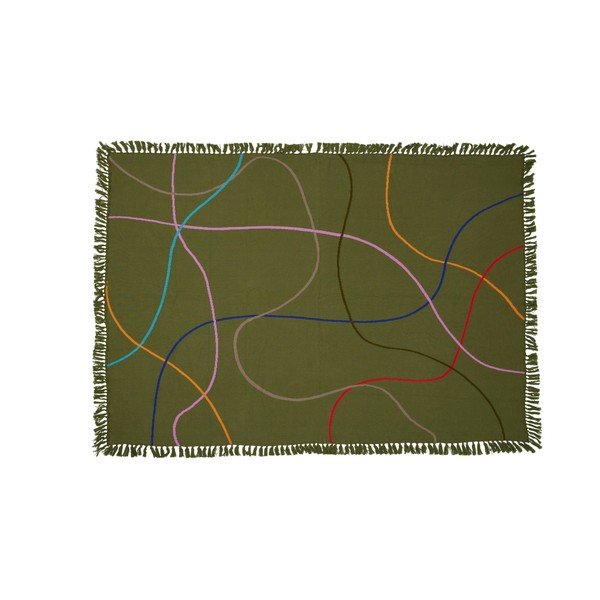 Pătură de bumbac verde 200x140 cm Outline - Hübsch