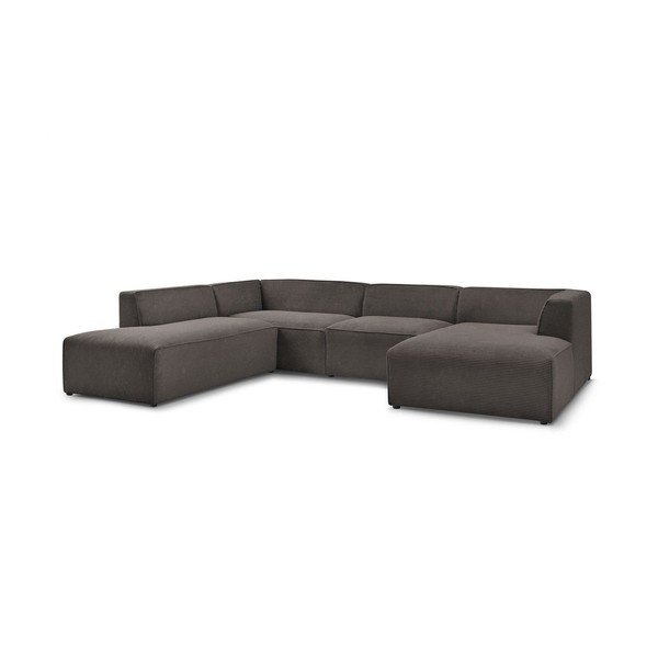 Colțar modular maro cu tapițerie din catifea reiată  (cu colț pe partea stângă/în formă de "U") Megeve – Bobochic Paris