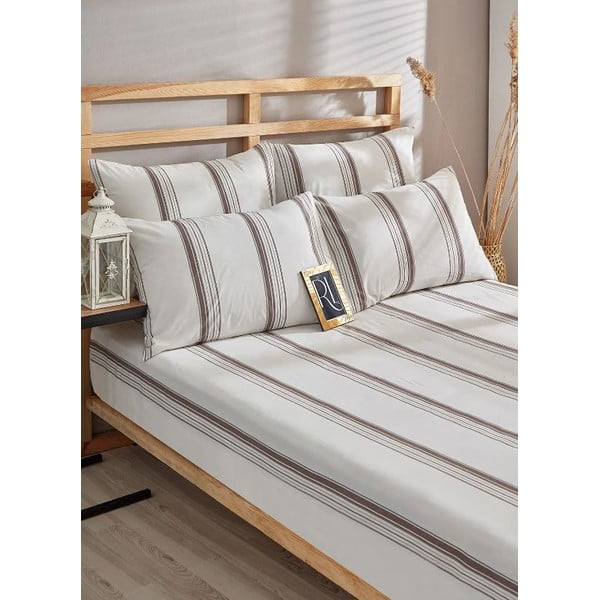 Lenjerie de pat maro-bej din bumbac pentru pat dublu-extinsă 200x220 cm – Mila Home-image-1