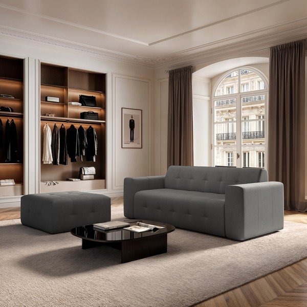 Canapea gri cu tapițerie din catifea 223 cm Tuil – Rodier-image-1