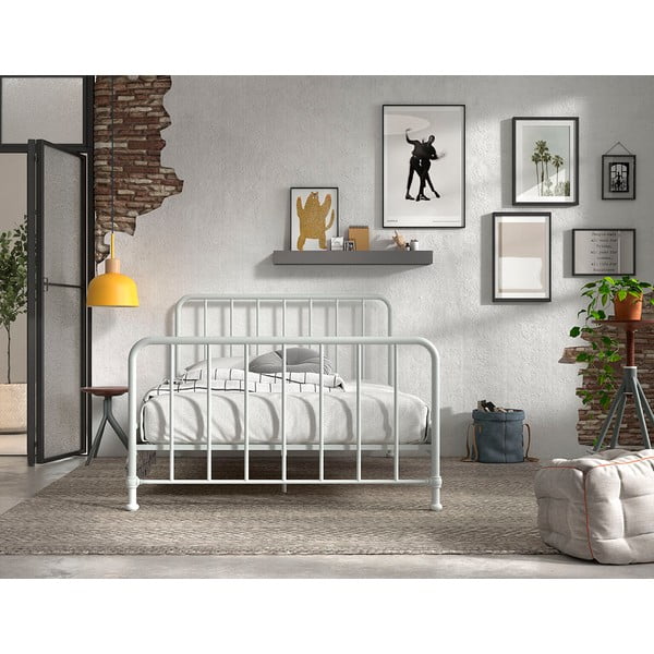 Pat matrimonial alb din metal cu somieră 140x200 cm BRONXX – Vipack-image-3