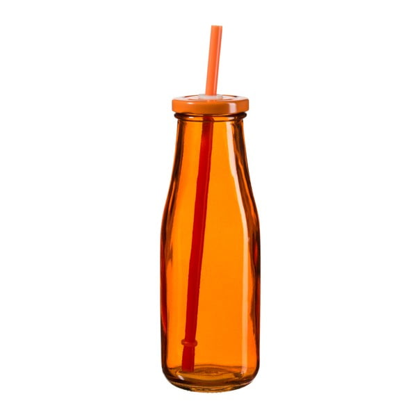 Sticlă cu capac și pai SUMMER FUN II BUNT, 440 ml, portocaliu închis