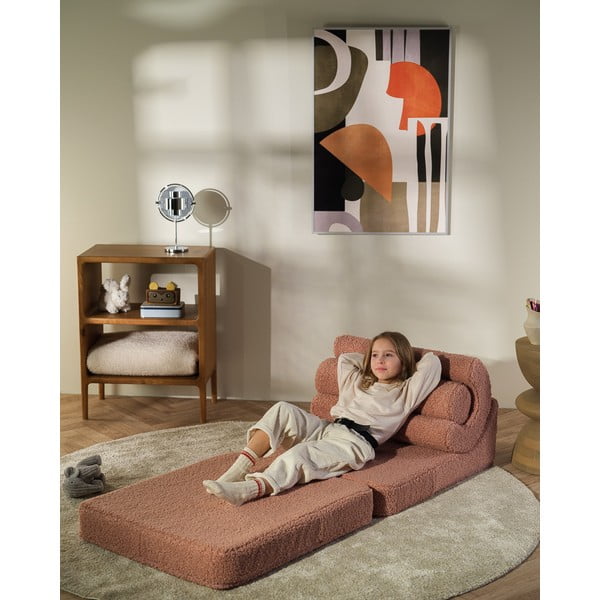 Fotoliu pentru copii roz cu tapițerie din țesătură bouclé Flipster – Wigiwama-image-1